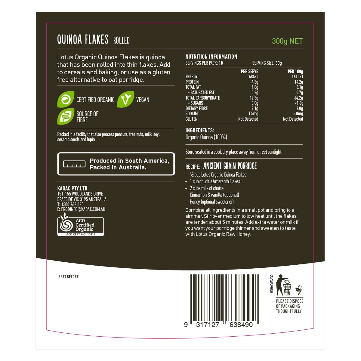 Thumbnail Lotus Organic Quinoa Flakes Rolled 300g