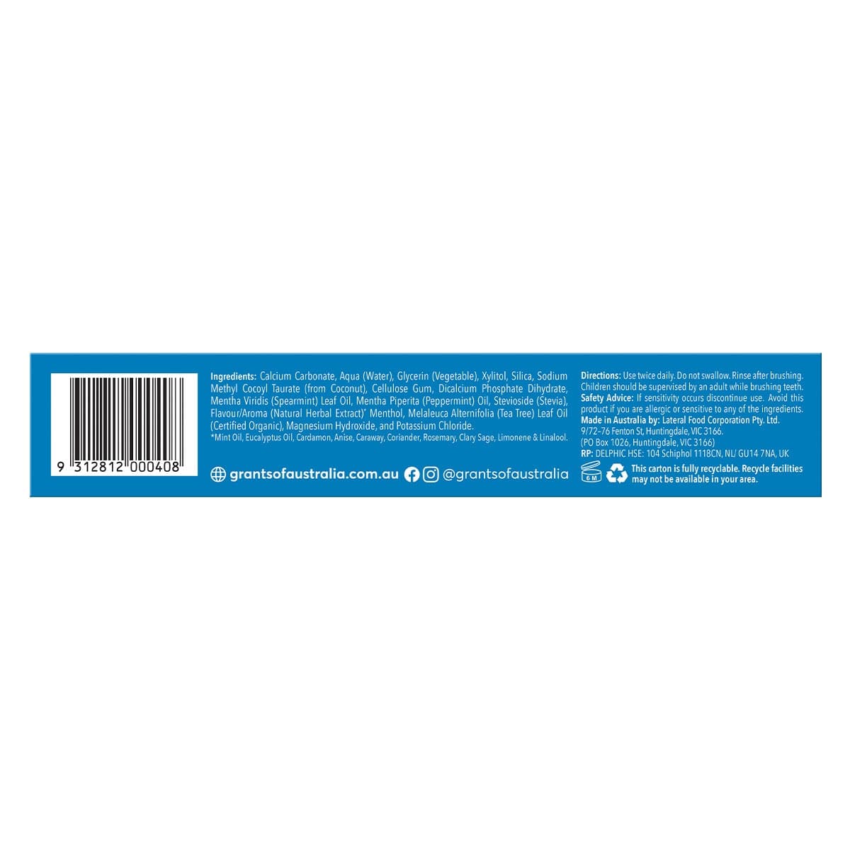 Thumbnail Grants Natural Toothpaste Fresh Mint Fluoride Free 110g