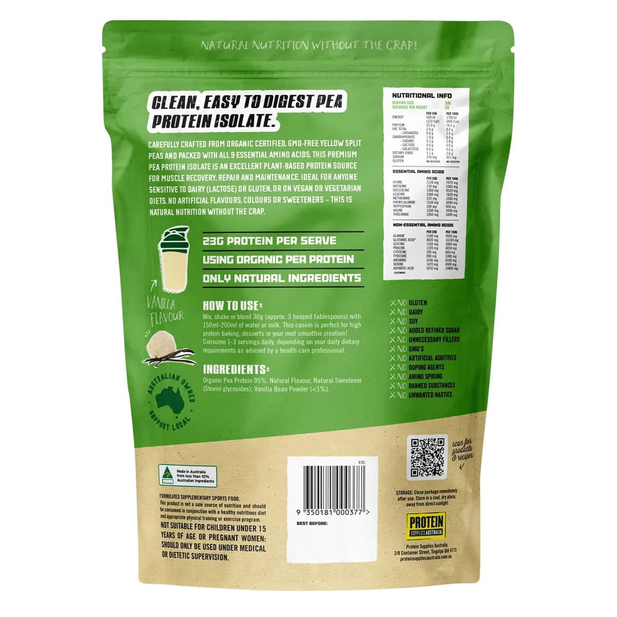 Thumbnail Protein Supplies Australia Pea Protein Isolate Vanilla Bean 1kg