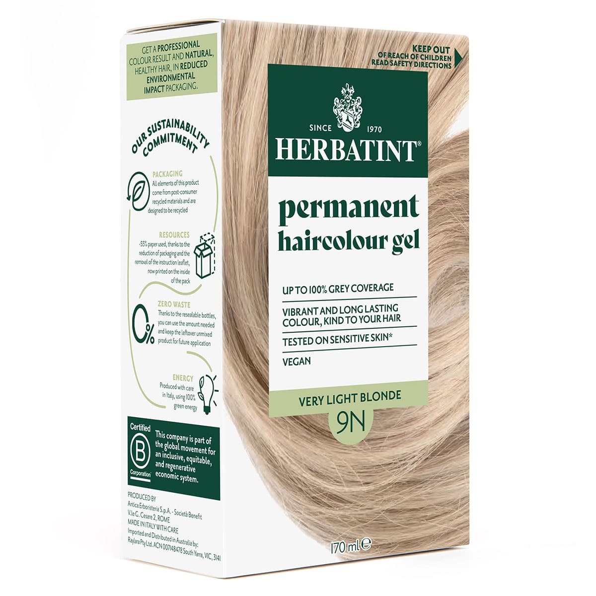 Thumbnail Herbatint Permanent Hair Colour Gel 9N Very Light Blonde 170ml