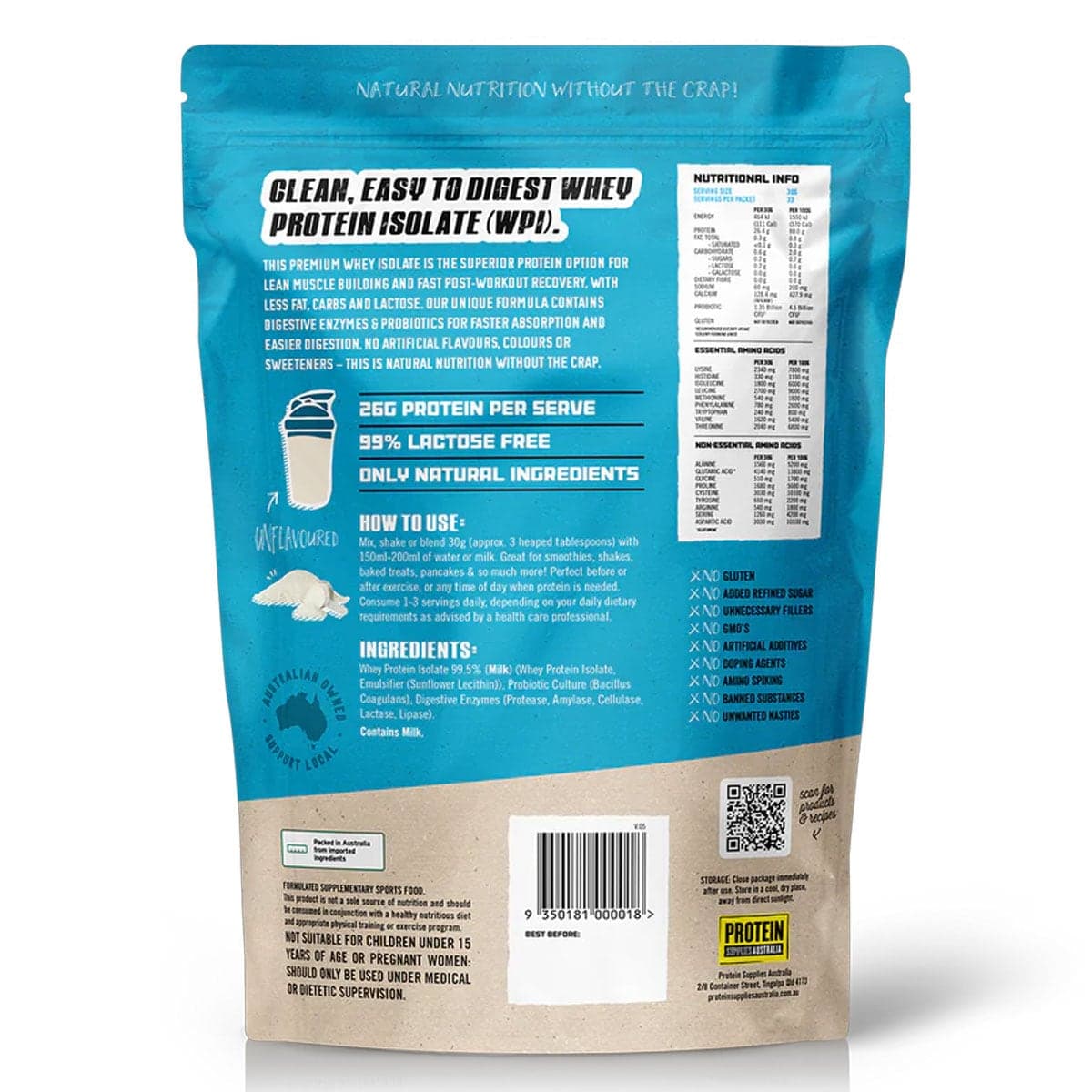 Thumbnail Protein Supplies Australia Whey Protein Isolate Unflavoured 1kg
