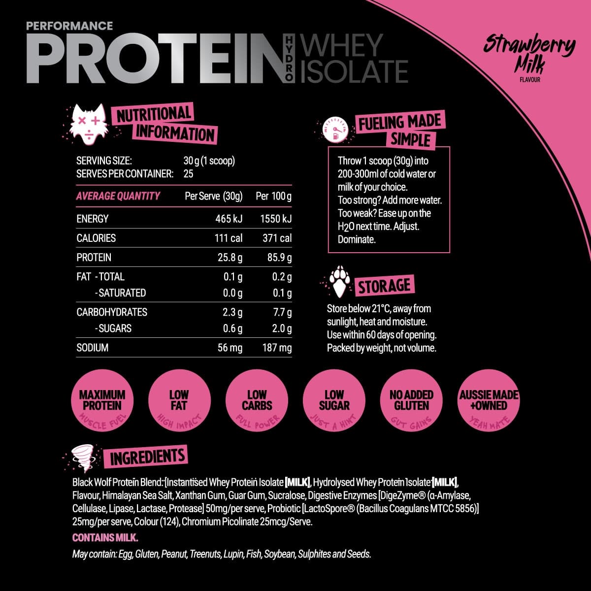Thumbnail Black Wolf Nutrition Performance Hydro WPI Strawberry 750g