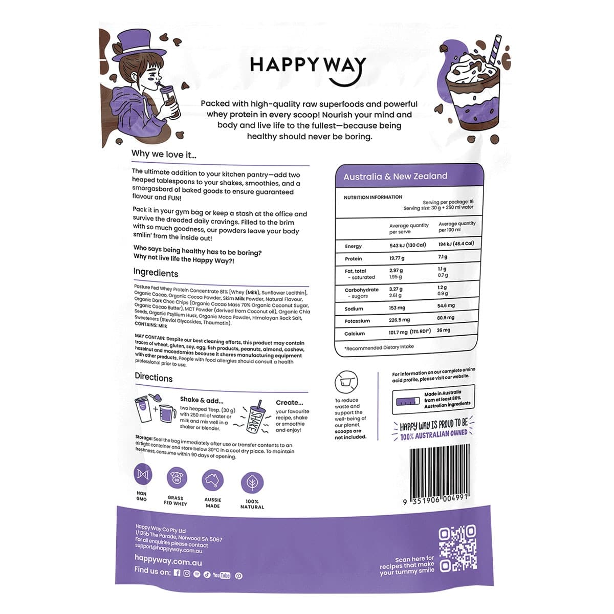Thumbnail Happy Way Whey Protein Powder Double Choc Chip 500g