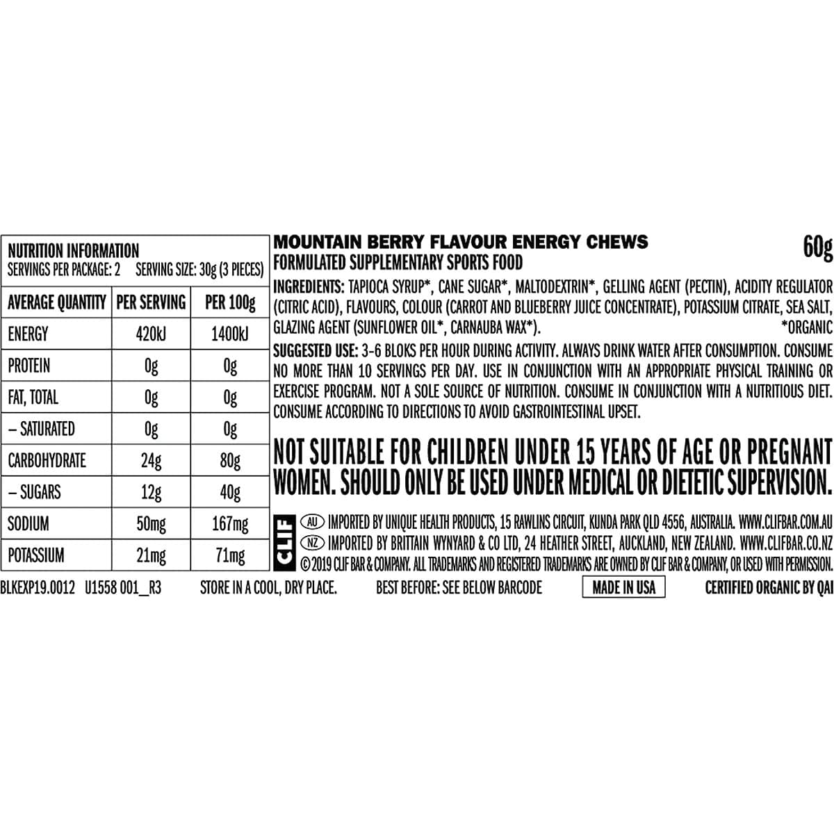 Thumbnail Clif Bloks Energy Chews Mountain Berry 60g