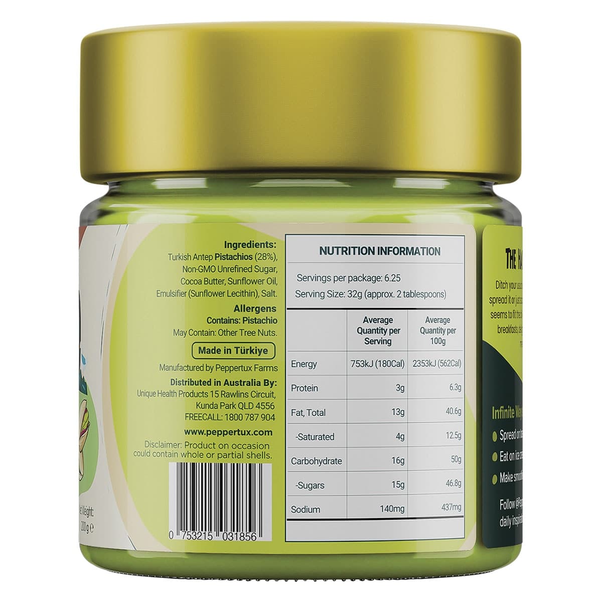 Thumbnail Peppertux Farm Vegan Turkish Pistachio Cream Spread 200g