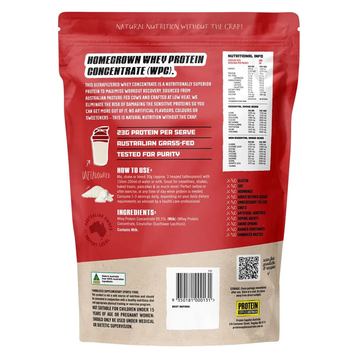 Thumbnail Protein Supplies Australia Whey Protein Concentrate Unflavoured 1kg