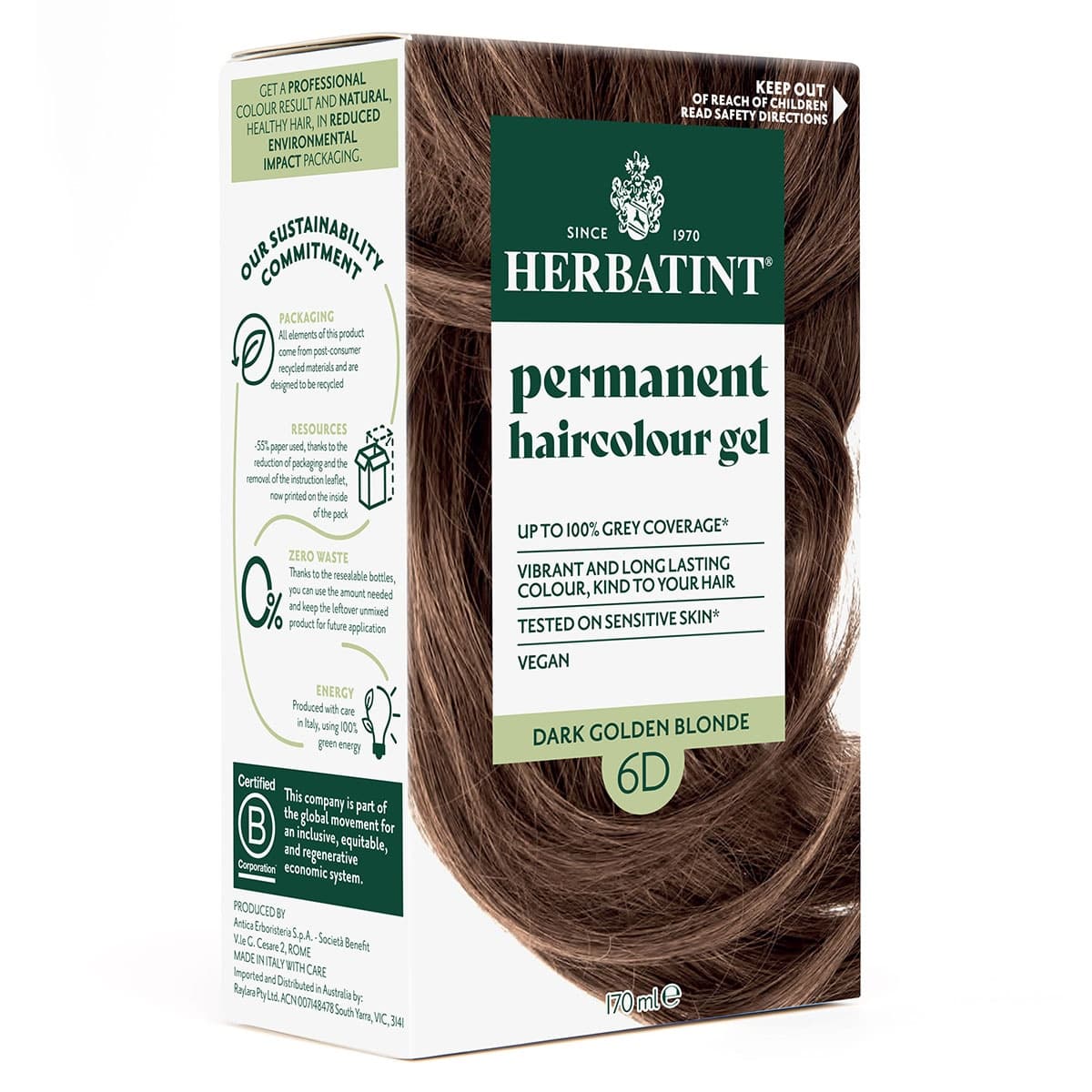 Thumbnail Herbatint Permanent Hair Colour Gel 6D Dark Golden Blonde 170ml