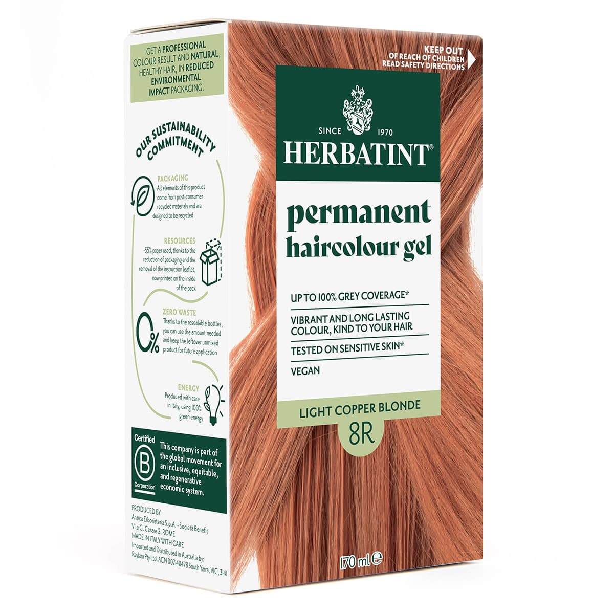 Thumbnail Herbatint Permanent Hair Colour Gel 8R Light Copper Blonde 170ml