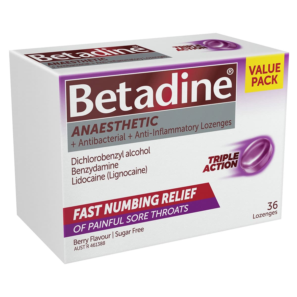 Thumbnail Betadine Anaesthetic Triple Action Sore Throat Lozenges Berry 36 Pack