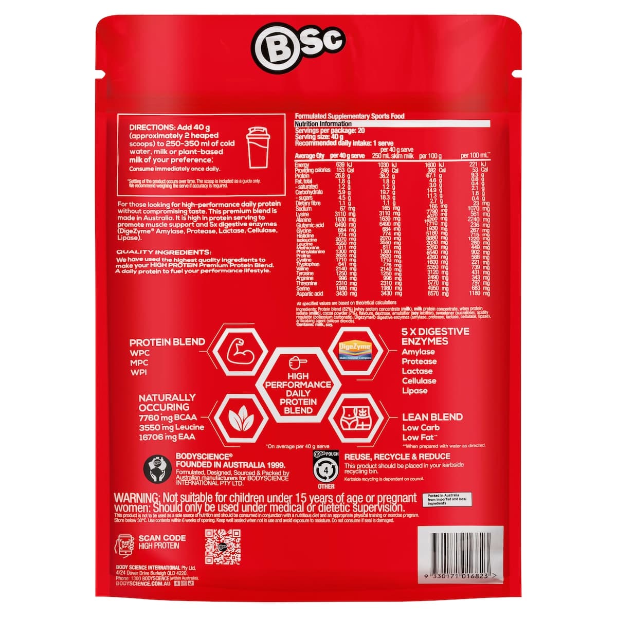 Thumbnail BSc High Protein Powder Chocolate 800g