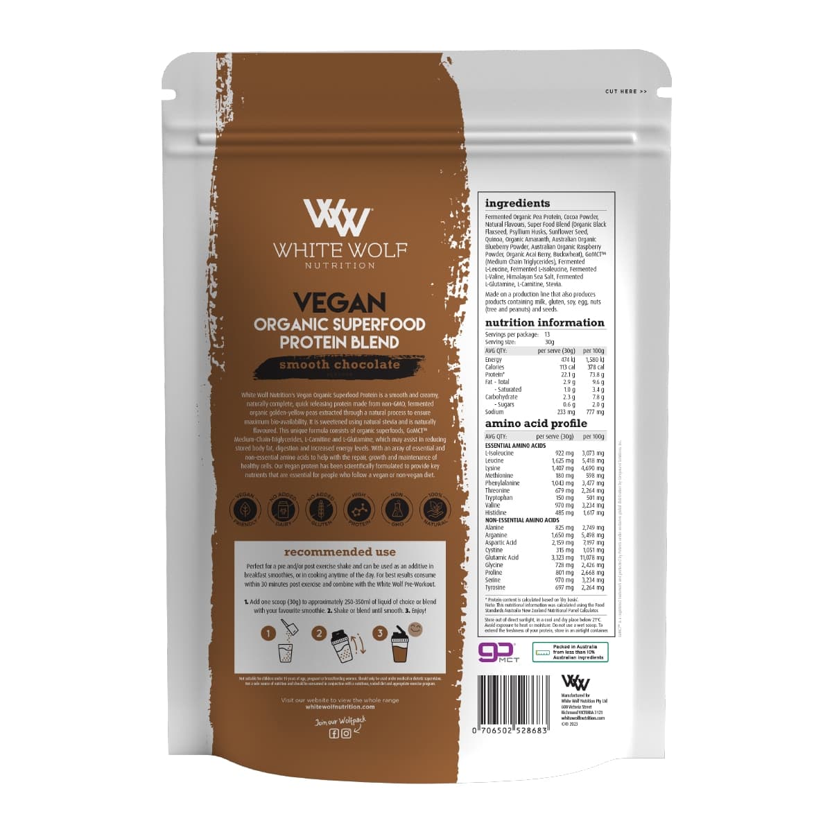 Thumbnail White Wolf Nutrition Vegan Protein With Superfoods Smooth Chocolate 400g