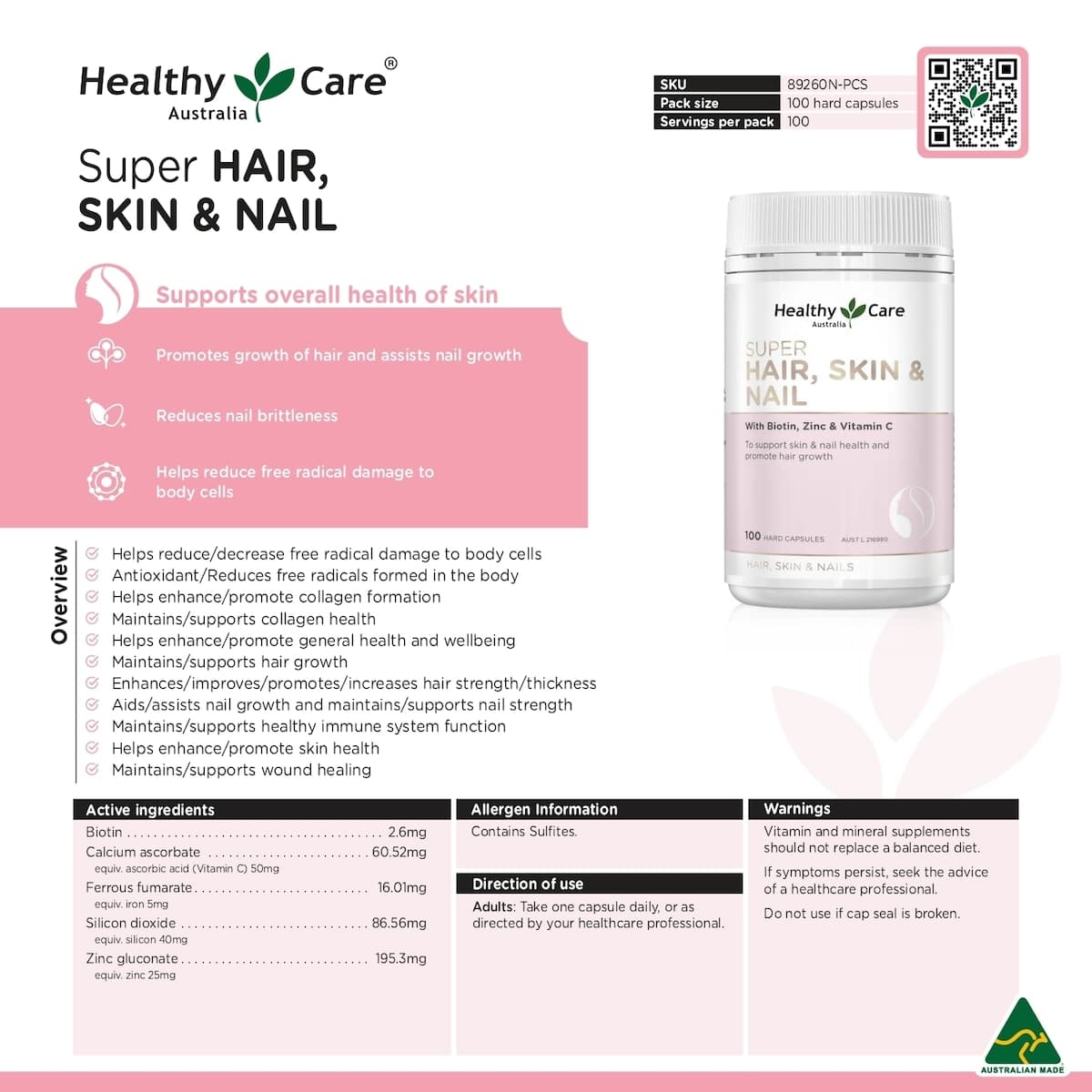 Thumbnail Healthy Care Super Hair Skin & Nails 100 Capsules