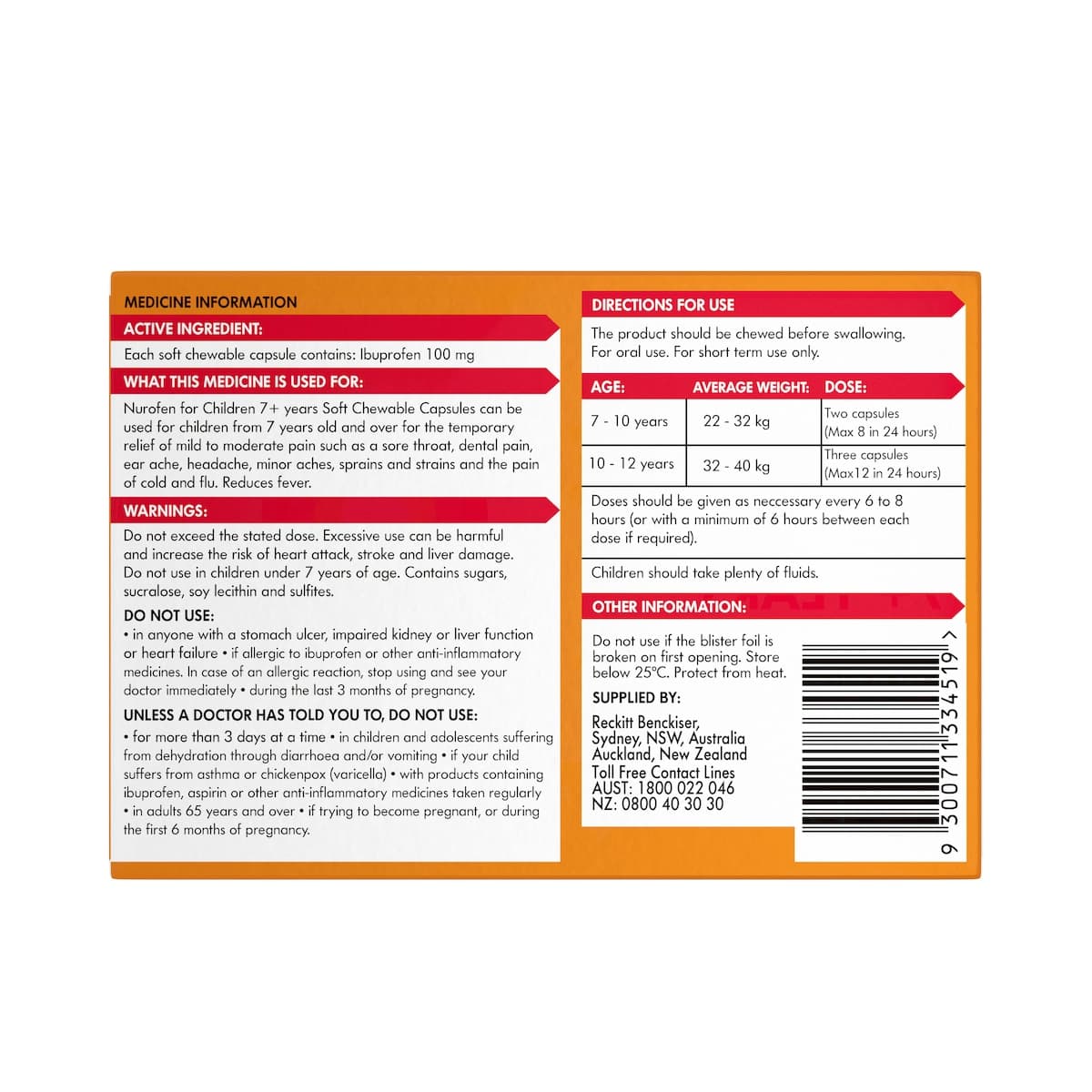 Thumbnail Nurofen for Children 7+ Orange Chewable Capsules 12 Pack