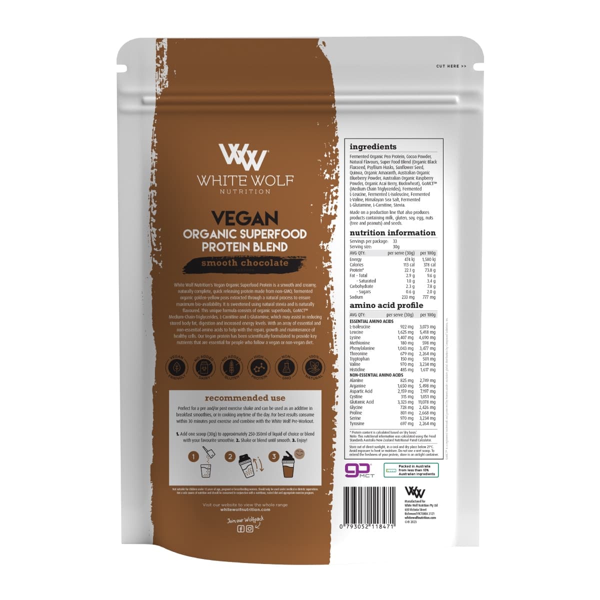 Thumbnail White Wolf Nutrition Vegan Protein With Superfoods Smooth Chocolate 1Kg