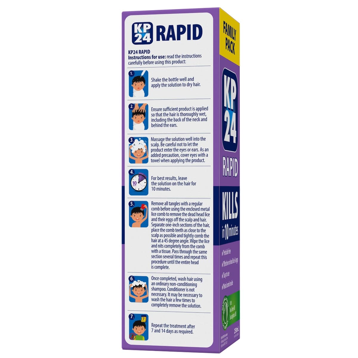 Thumbnail KP24 Rapid 10 Minute Head Lice Solution 250ml with Comb