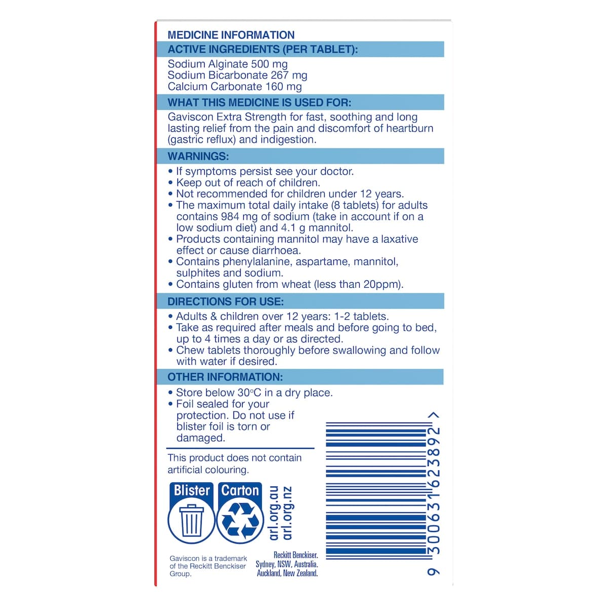 Thumbnail Gaviscon Extra Strength Heartburn & Indigestion Peppermint Flavour 24 Tablets