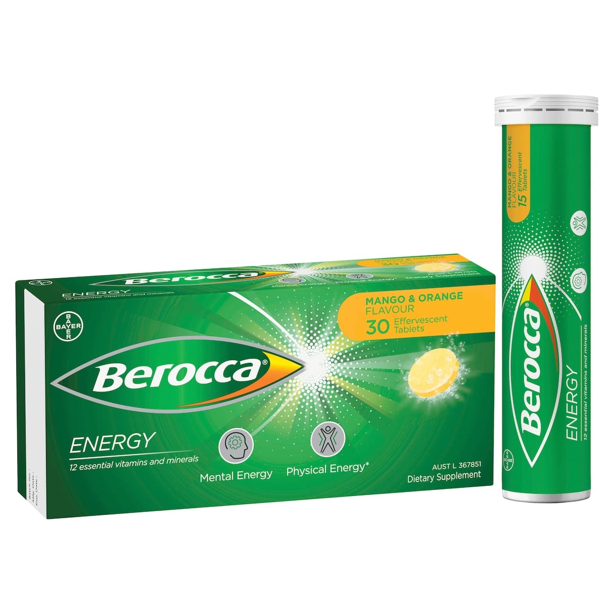 Thumbnail Berocca Energy Mango & Orange Effervescent Tablets 30 Pack