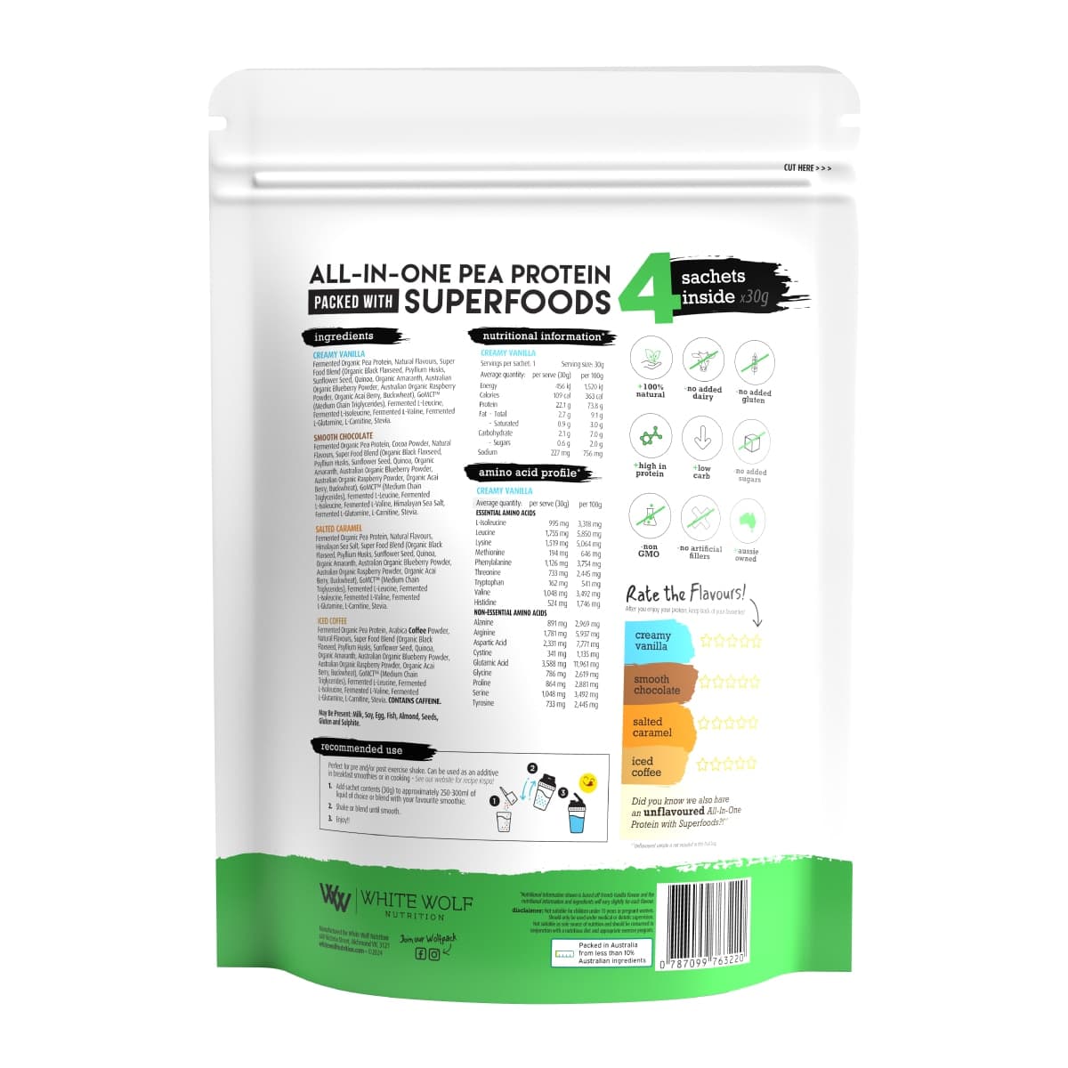 Thumbnail White Wolf Nutrition Vegan Protein With Superfoods Sample Trial Bags 4 x 30g