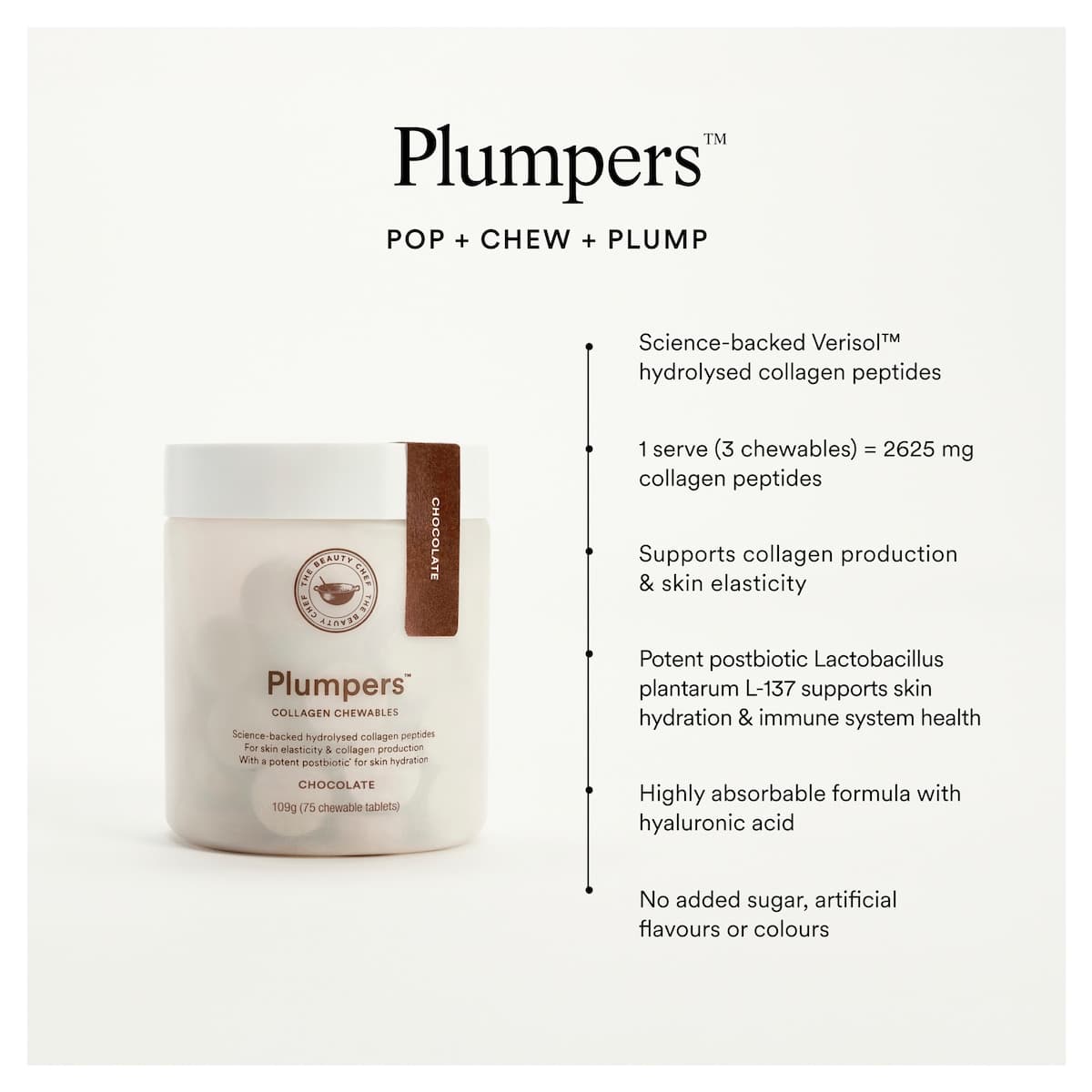 Thumbnail The Beauty Chef Plumpers Collagen Chewables Chocolate 75 Tablets