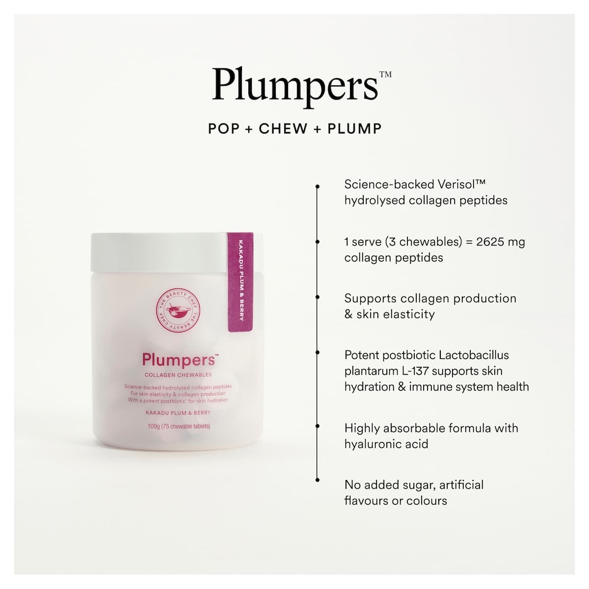 Thumbnail The Beauty Chef Plumpers Collagen Chewables Kakadu Plum & Berry 75 Tablets