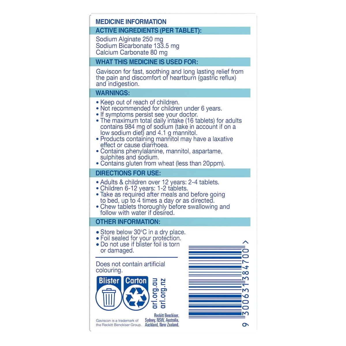 Thumbnail Gaviscon Heartburn & Indigestion Peppermint 24 Chewable Tablets