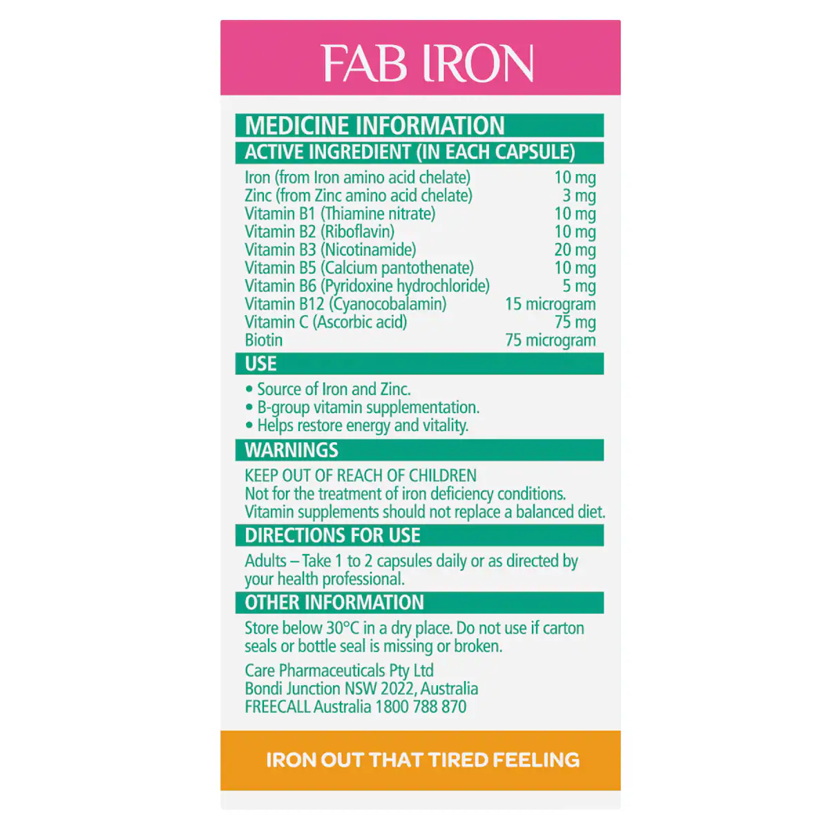 Thumbnail Fab Iron + Vitamin B + Zinc 60 Capsules