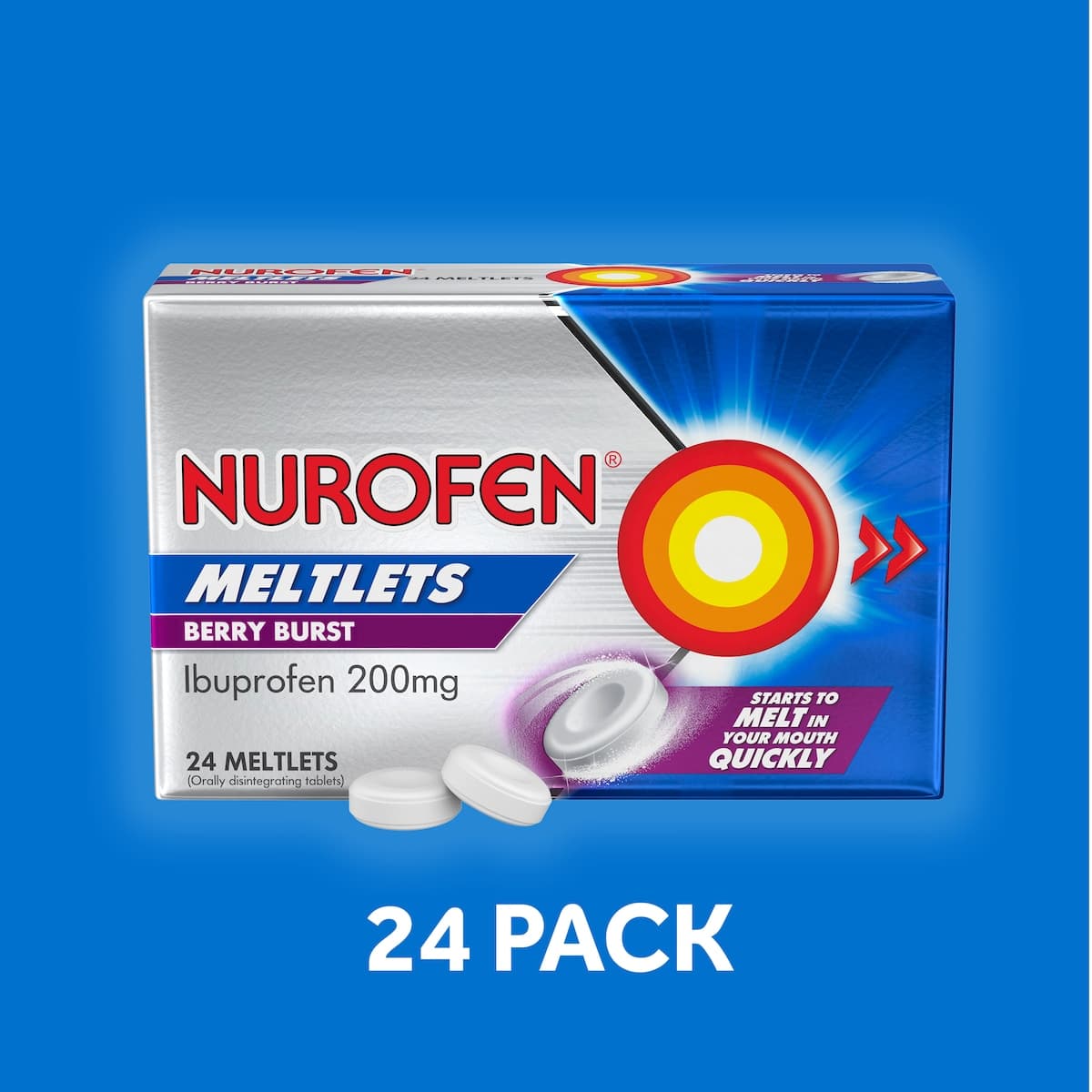 Thumbnail Nurofen Meltlets Ibuprofen Pain Relief Berry Burst 24 Tablets