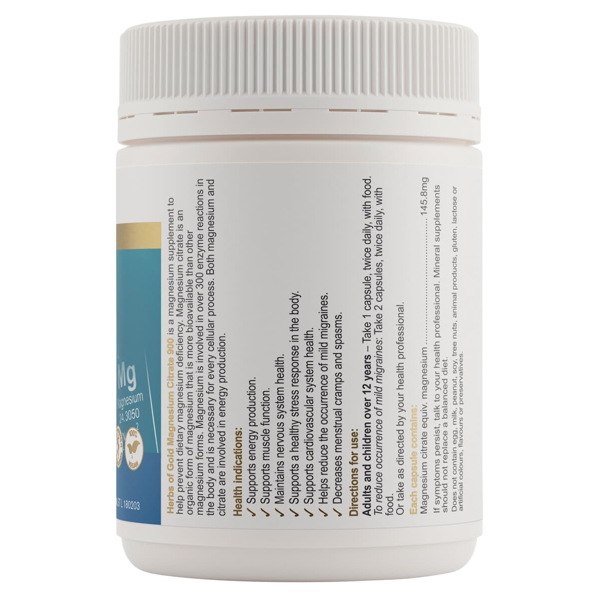 Thumbnail Herbs of Gold Magnesium Citrate 900 120 Capsules