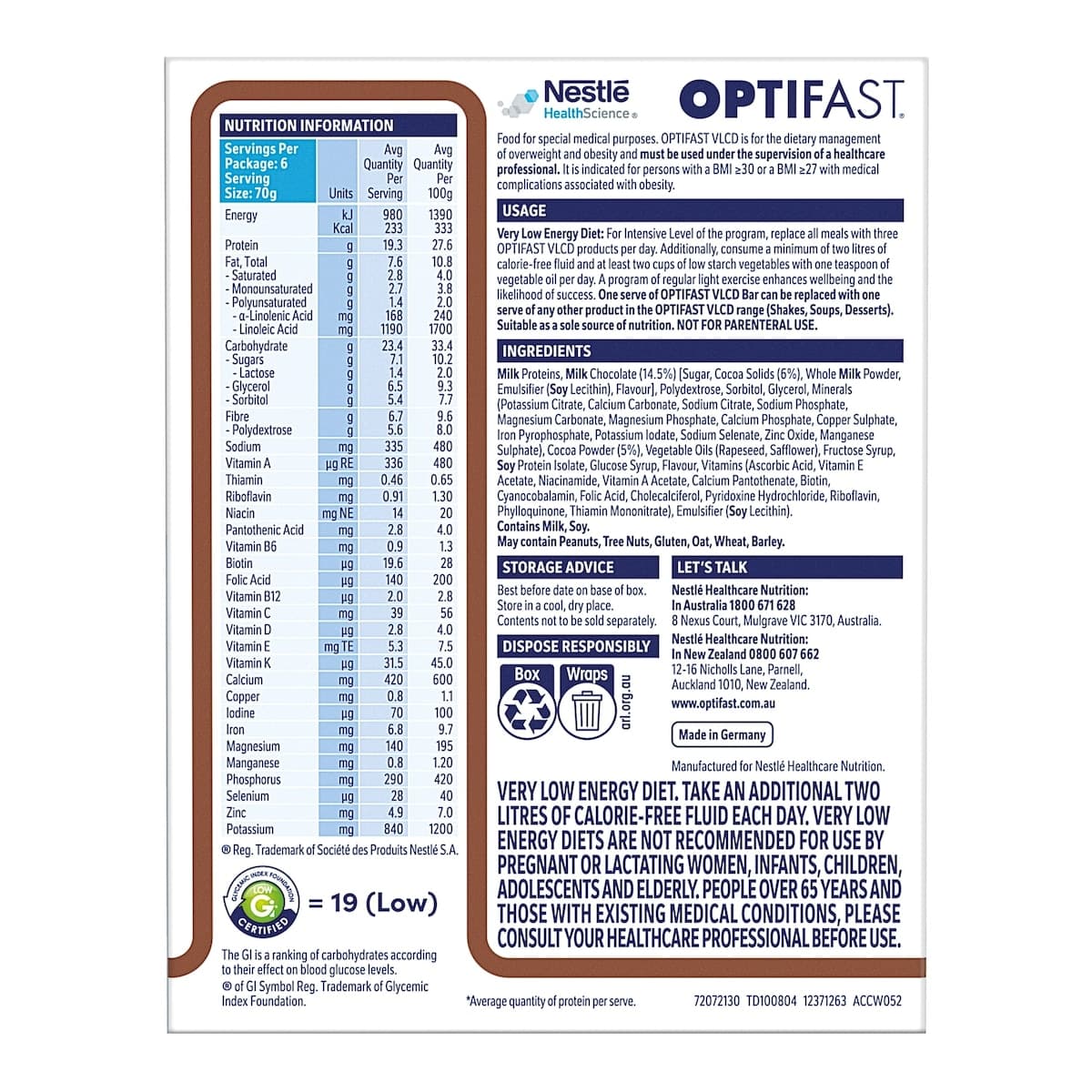 Thumbnail Optifast Vlcd Bars Chocolate 6 x 70g