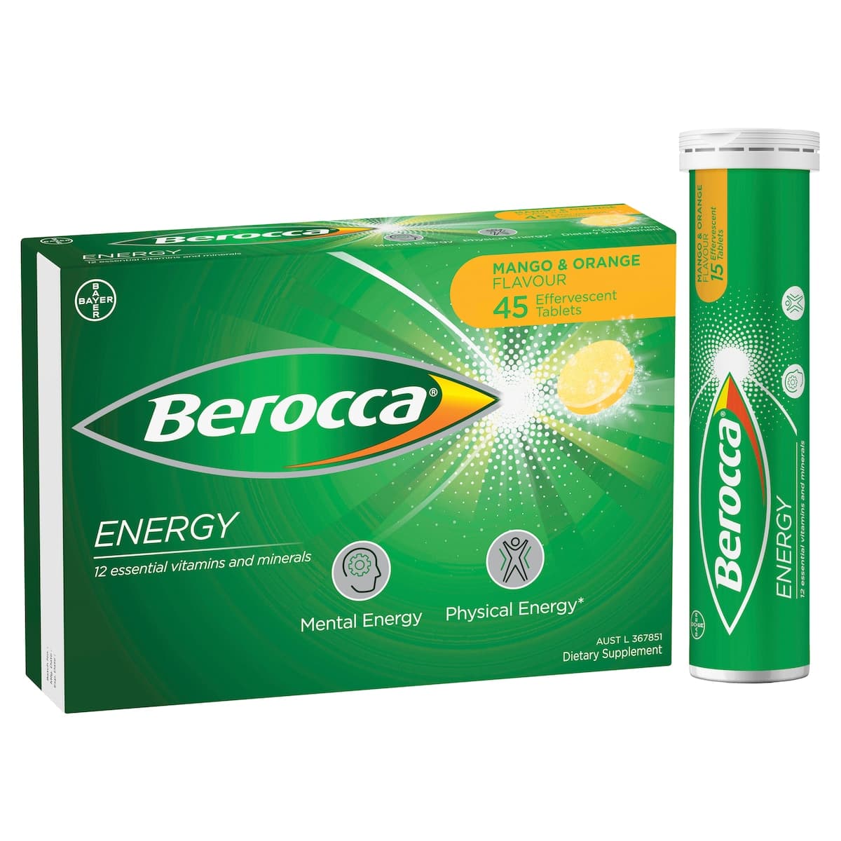 Thumbnail Berocca Energy Mango & Orange 45 Effervescent Tablets
