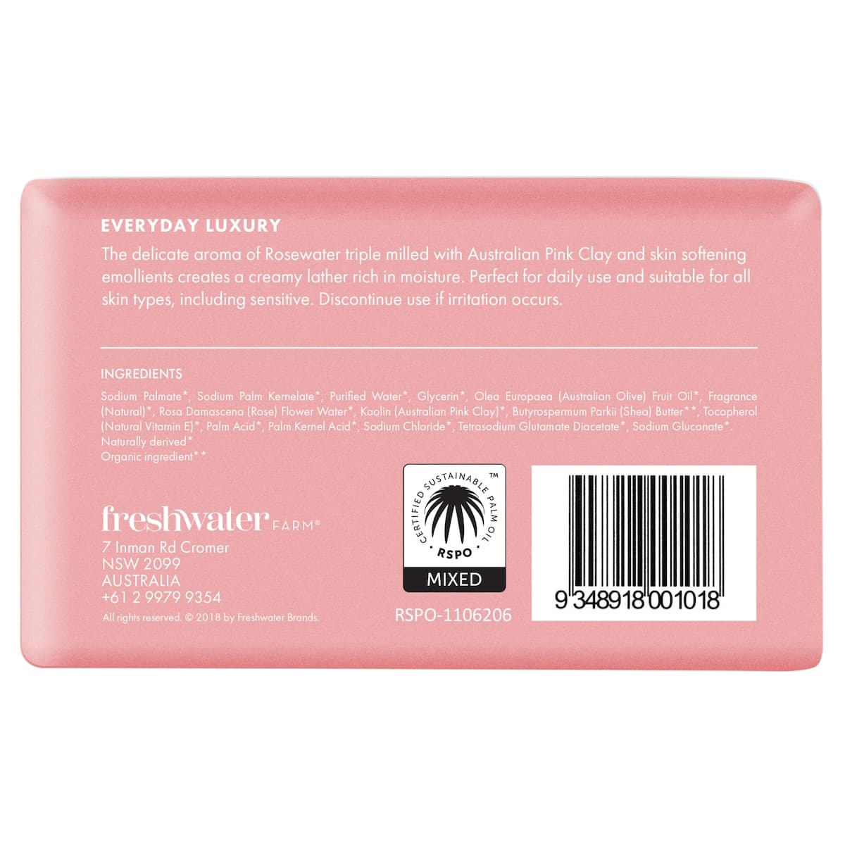 Thumbnail Freshwater Farm Rosewater + Pink Clay Body Bar 200g