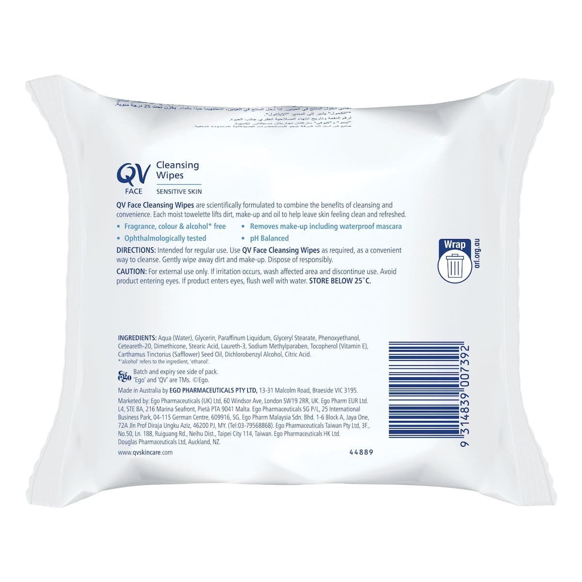 Thumbnail Ego QV Face Cleansing Wipes 25 Pack