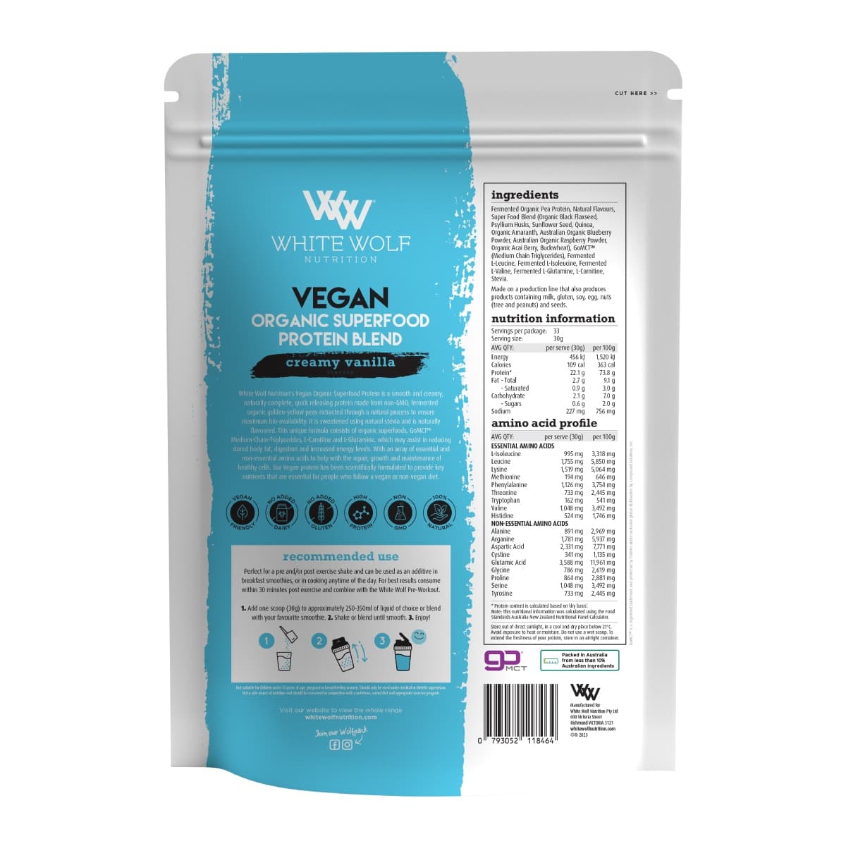 Thumbnail White Wolf Nutrition Vegan Protein With Superfoods Creamy Vanilla 1Kg