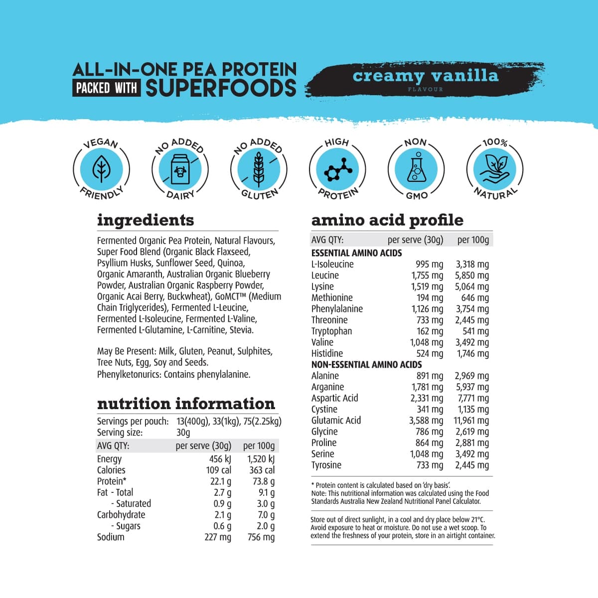Thumbnail White Wolf Nutrition Vegan Protein With Superfoods Creamy Vanilla 1Kg