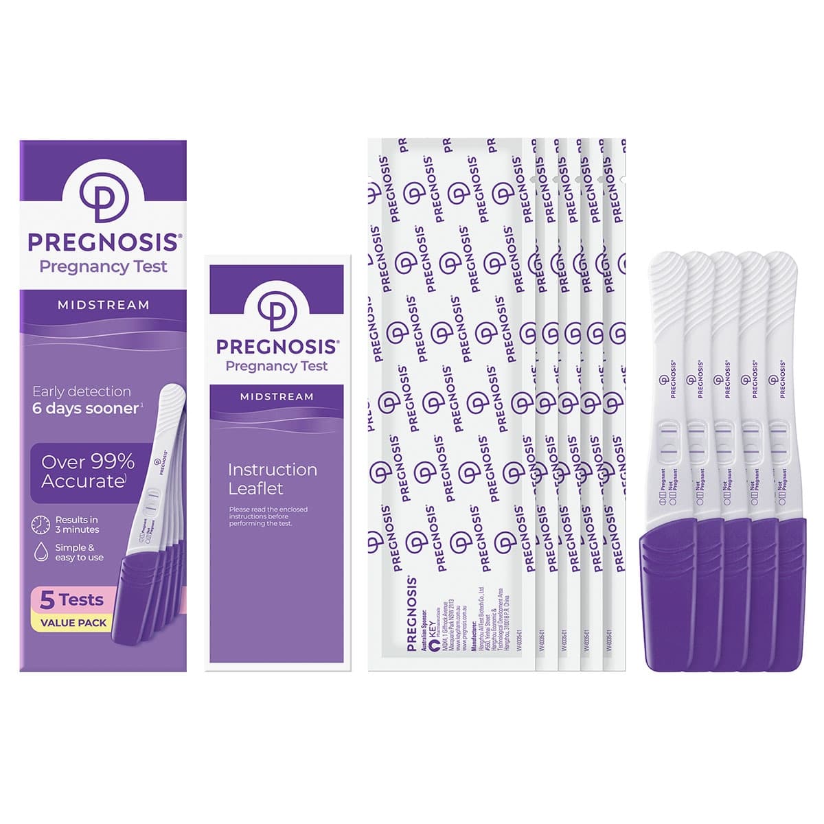 Thumbnail Pregnosis Midstream Early Detection Pregnancy Test 5 Pack