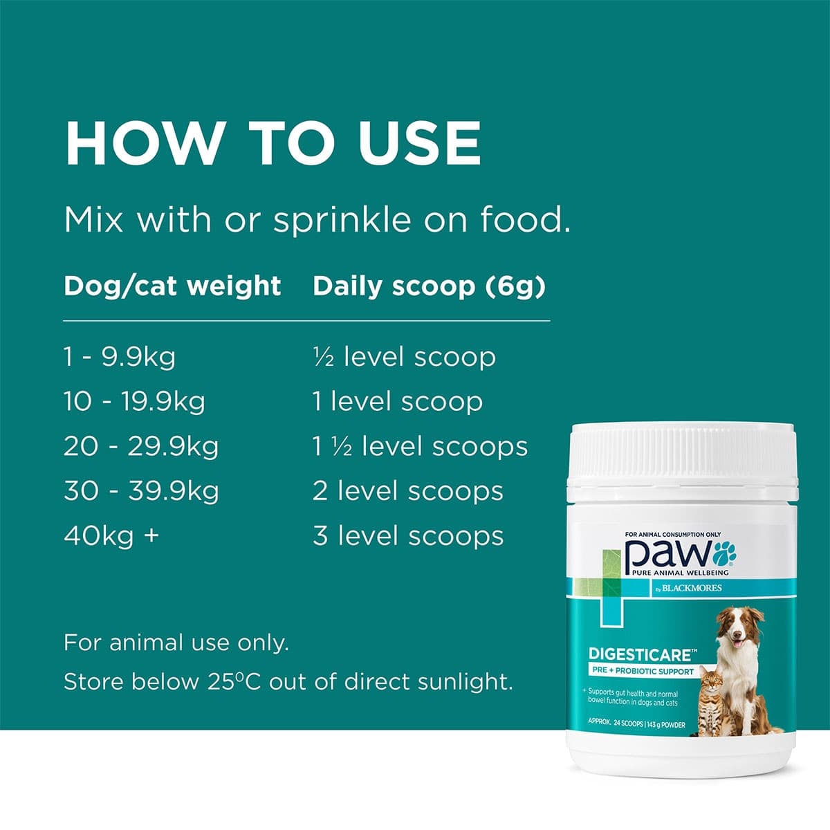 Thumbnail Blackmores PAW Digesticare Probiotic Powder for Dogs and Cats 143g