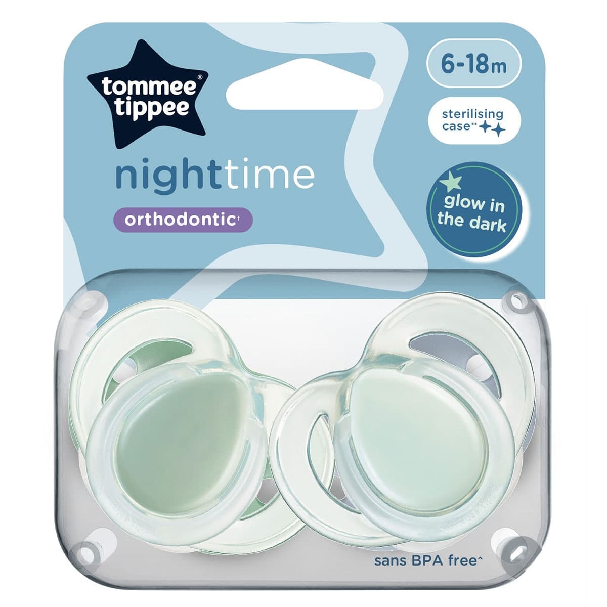 Thumbnail Tommee Tippee Night Time Soothers 6-18 Months 2 Pack Assorted Colours
