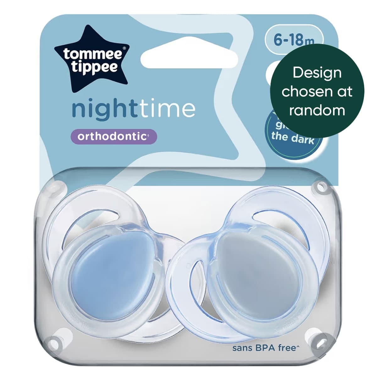 Thumbnail Tommee Tippee Night Time Soothers 6-18 Months 2 Pack Assorted Colours