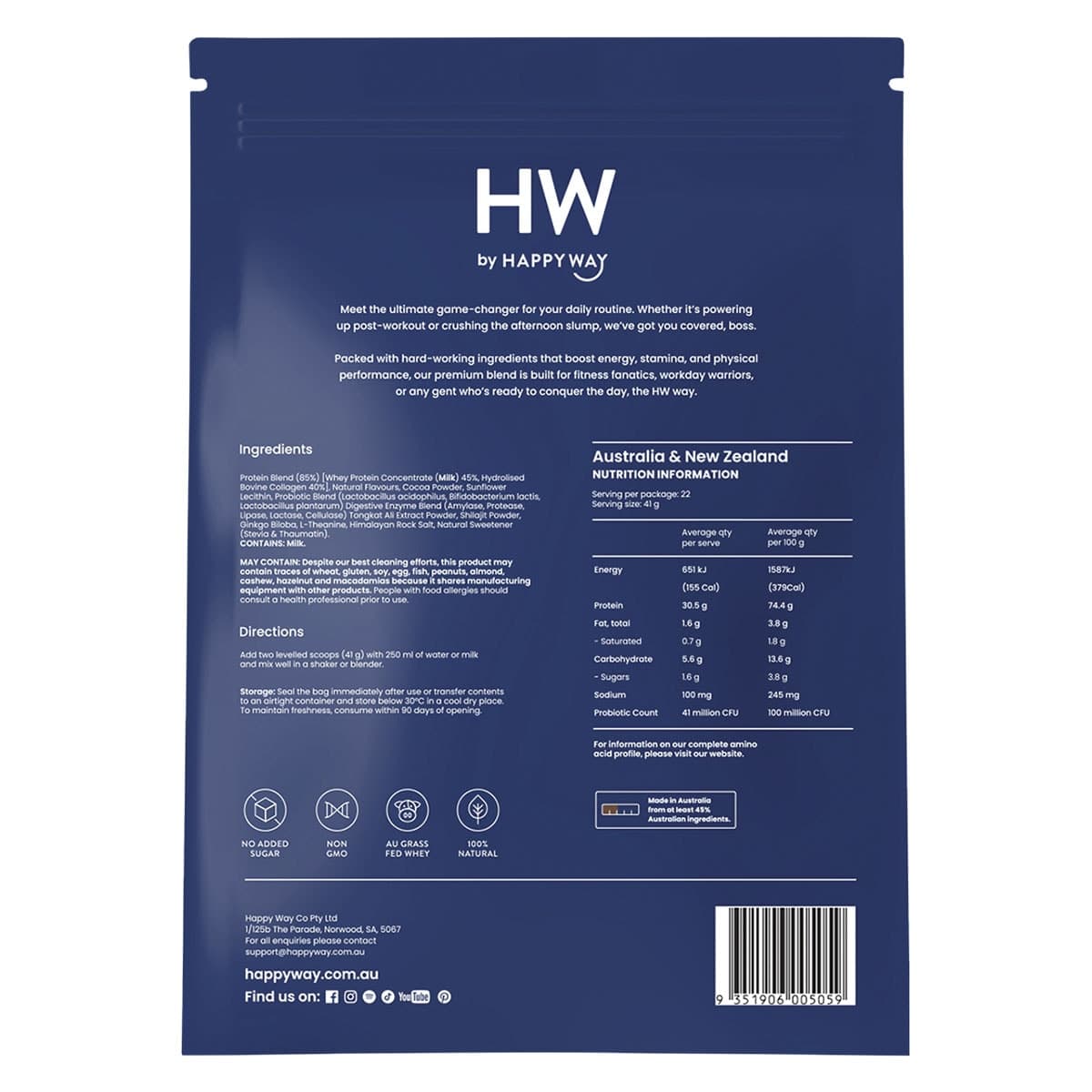 Thumbnail Happy Way Men's Whey Protein Powder Chocolate 900g