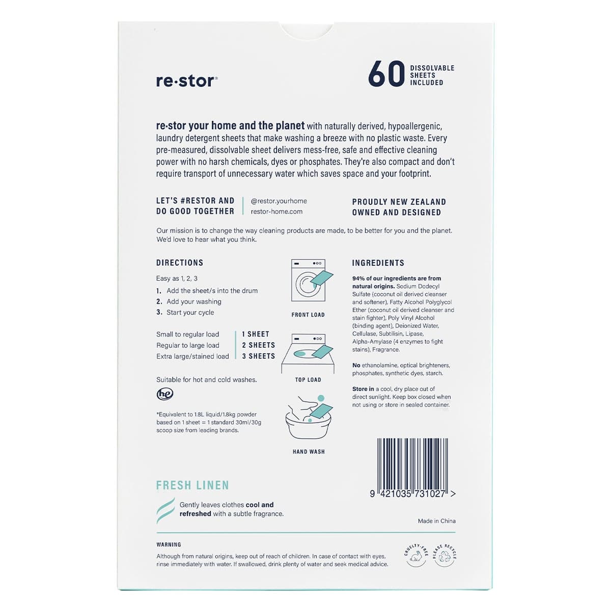 Thumbnail Restor Laundry Detergent Sheets Fresh Linen 60 Pack
