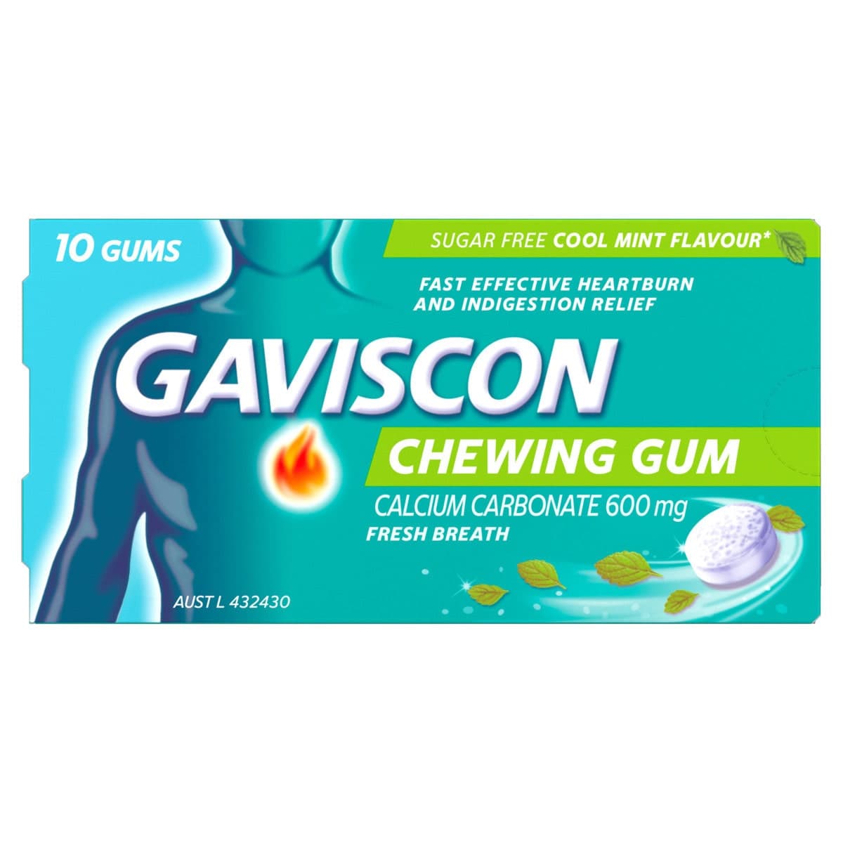 Thumbnail Gaviscon Heartburn & Indigestion Relief Chewing Gum Mint 10 Pack