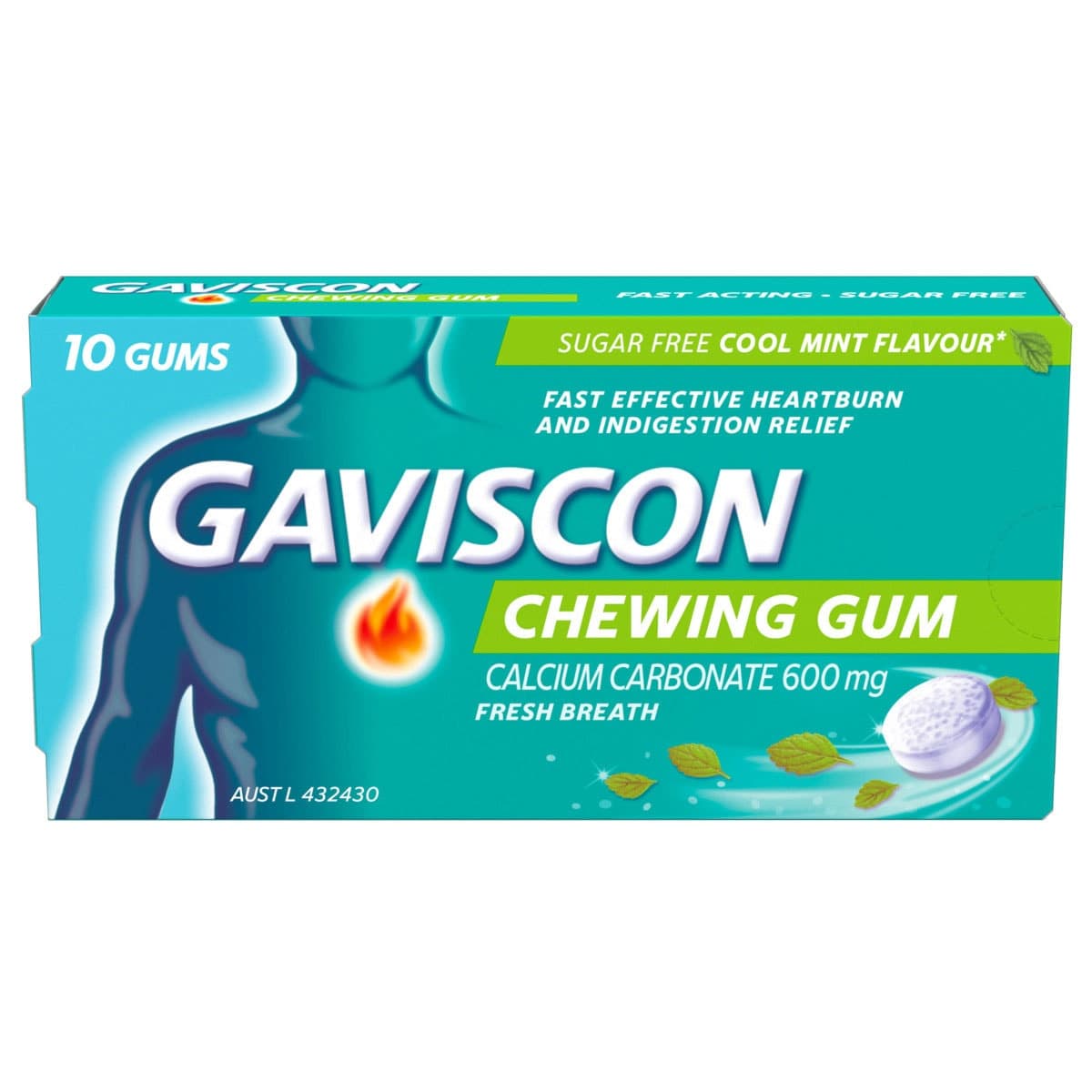Thumbnail Gaviscon Heartburn & Indigestion Relief Chewing Gum Mint 10 Pack