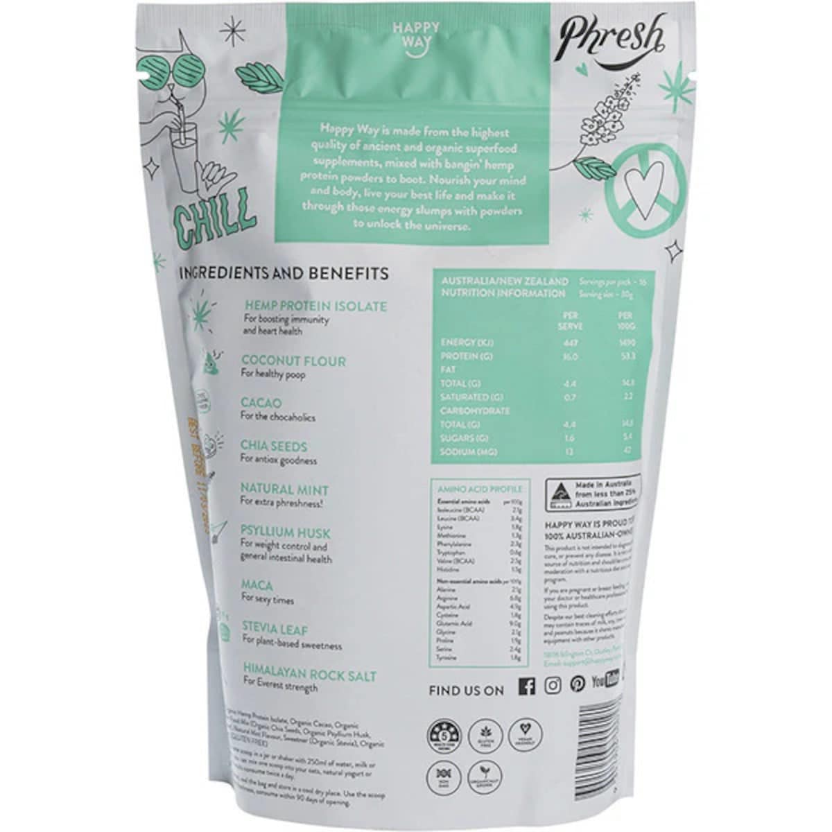 Thumbnail Happy Way Hemp Protein Powder Cacao Mint 500g