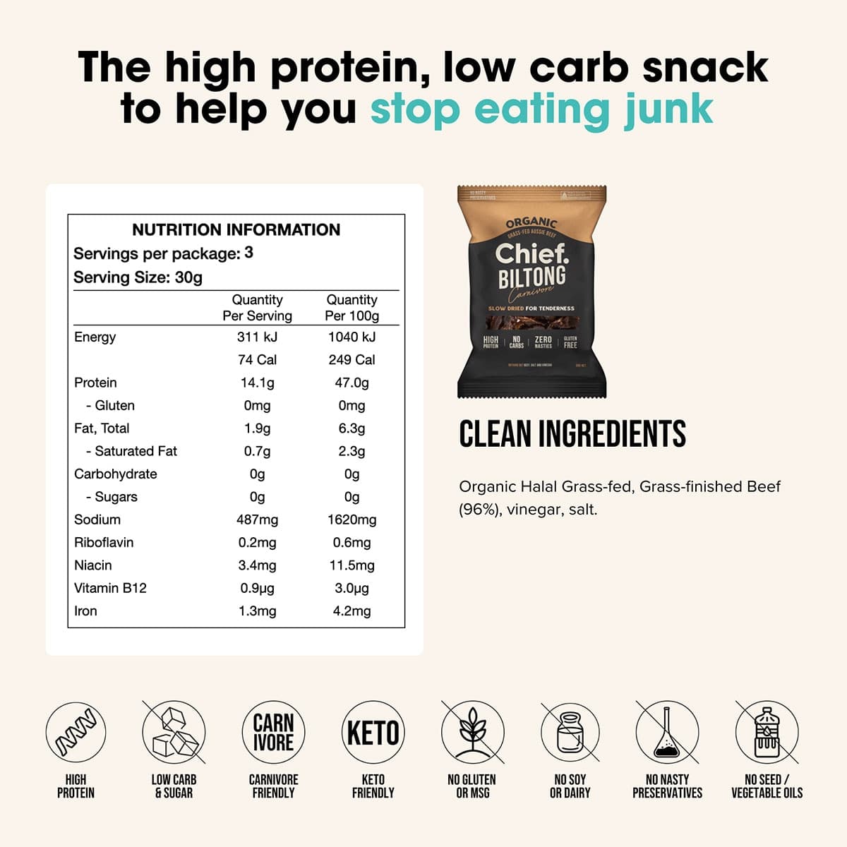 Thumbnail Chief Nutrition Carnivore Biltong Bag 90g