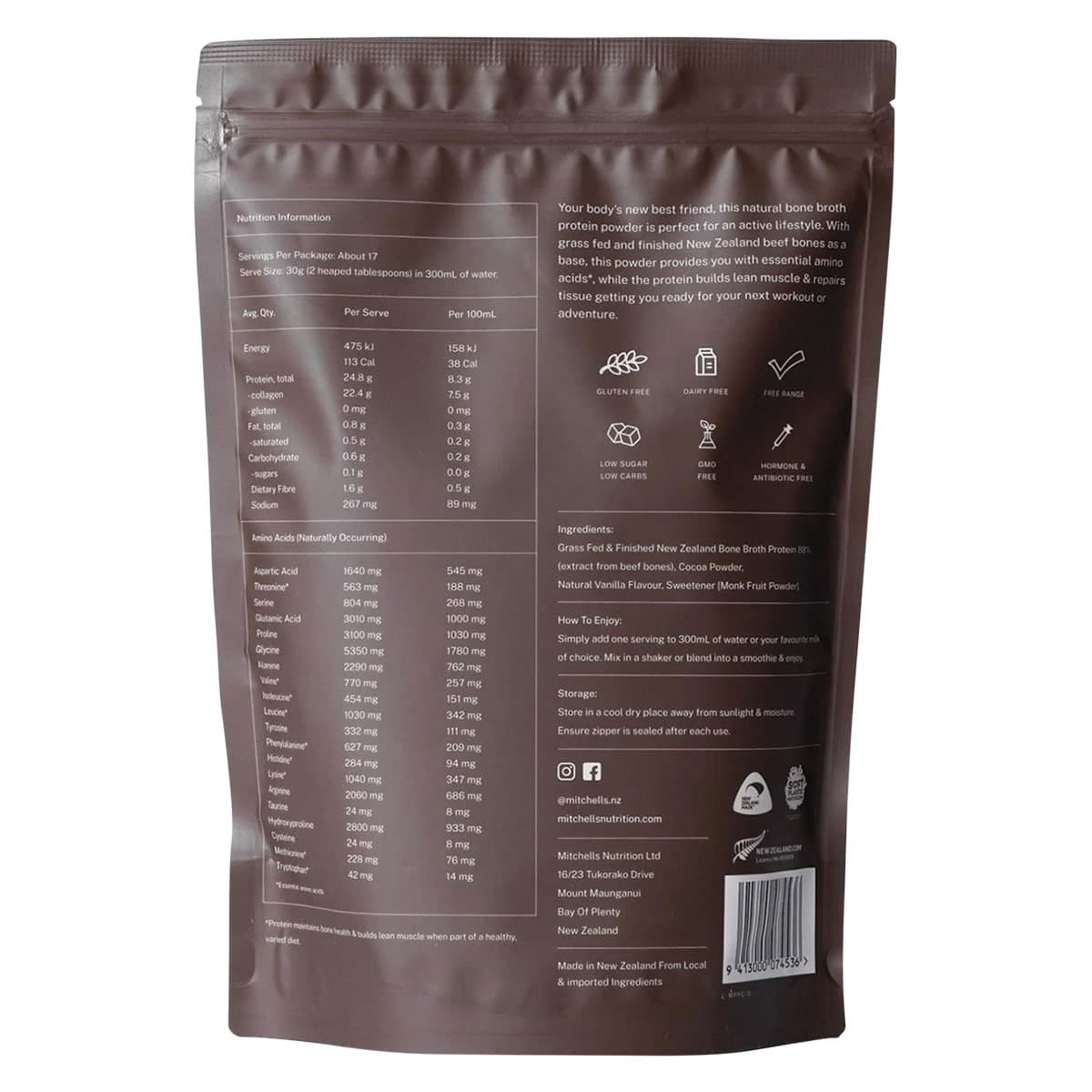 Thumbnail Mitchells Nutrition Bone Broth Protein Powder Chocolate 500g