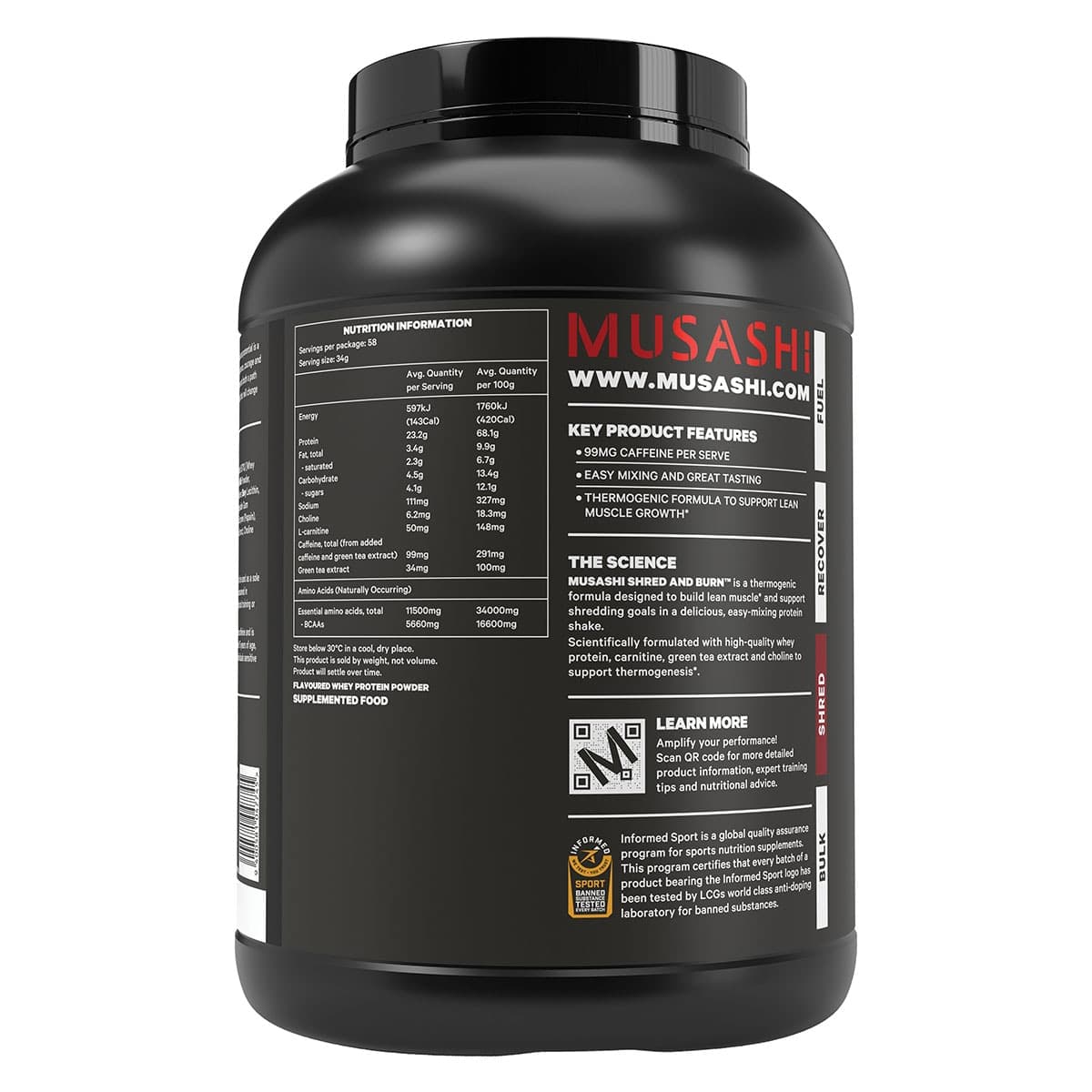 Thumbnail Musashi Shred & Burn Protein Powder Vanilla 2kg