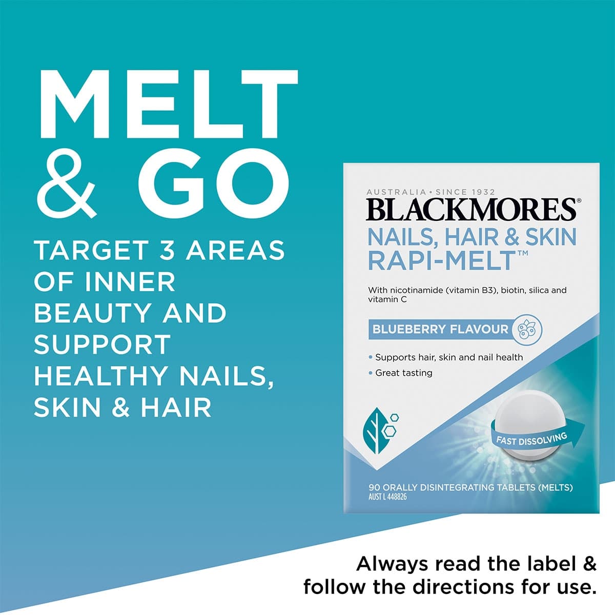 Thumbnail Blackmores Nails Hair & Skin Rapi-Melt 90 Tablets