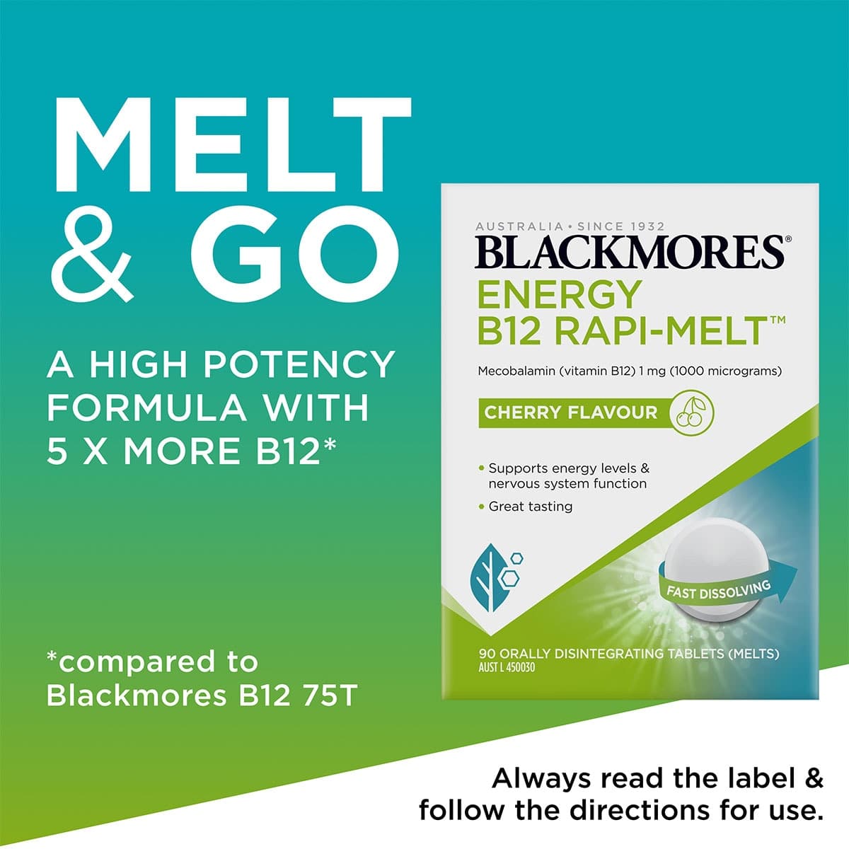 Thumbnail Blackmores Energy B12 Rapi-Melt Cherry 90 Tablets