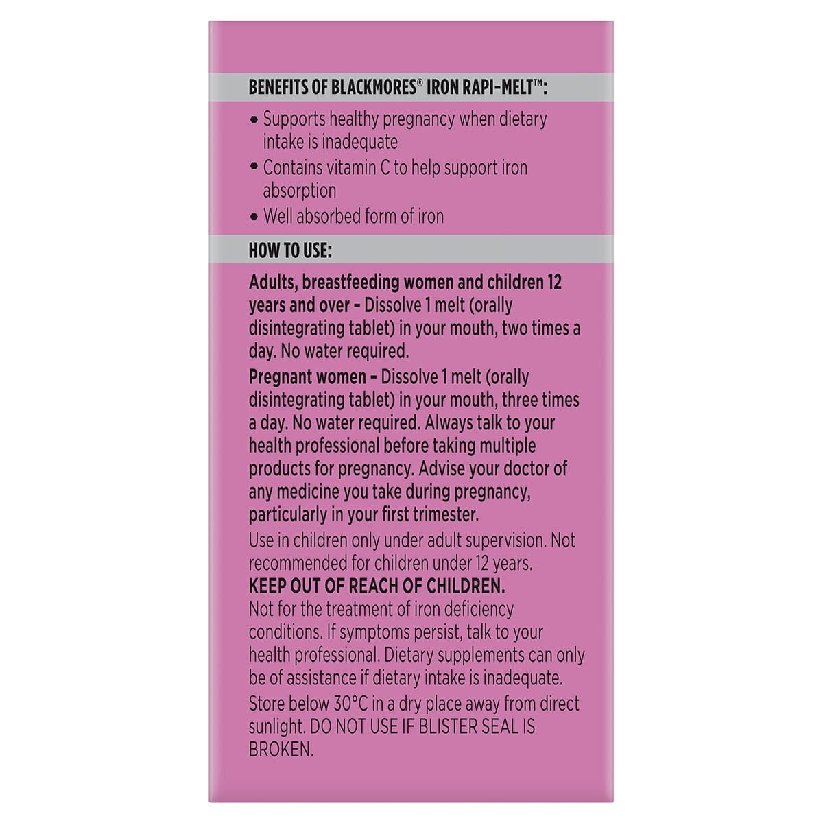 Thumbnail Blackmores Iron Rapi-Melt Tropical 90 Tablets