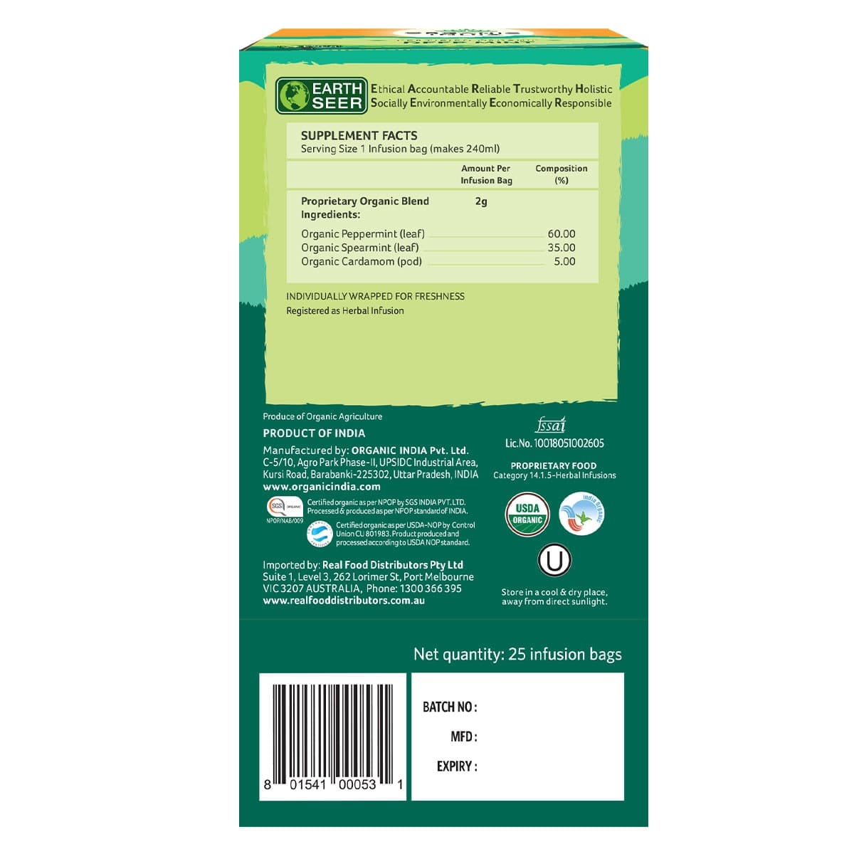 Thumbnail Organic India Deep Mint Tea Bags 25 Pack